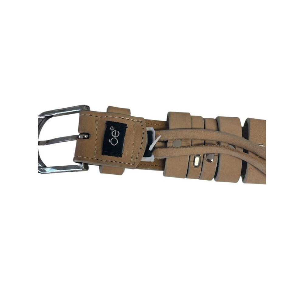 Ōe Tan Leather Belt With Silver Studs & Buckle Accents For Men & Women - Picture 6 of 8